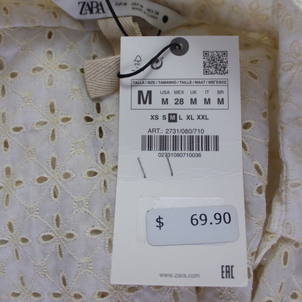 Zara NWT Oversized Cutwork Embroidered Buttoned Top Medium Ecru - Picture 10 of 10